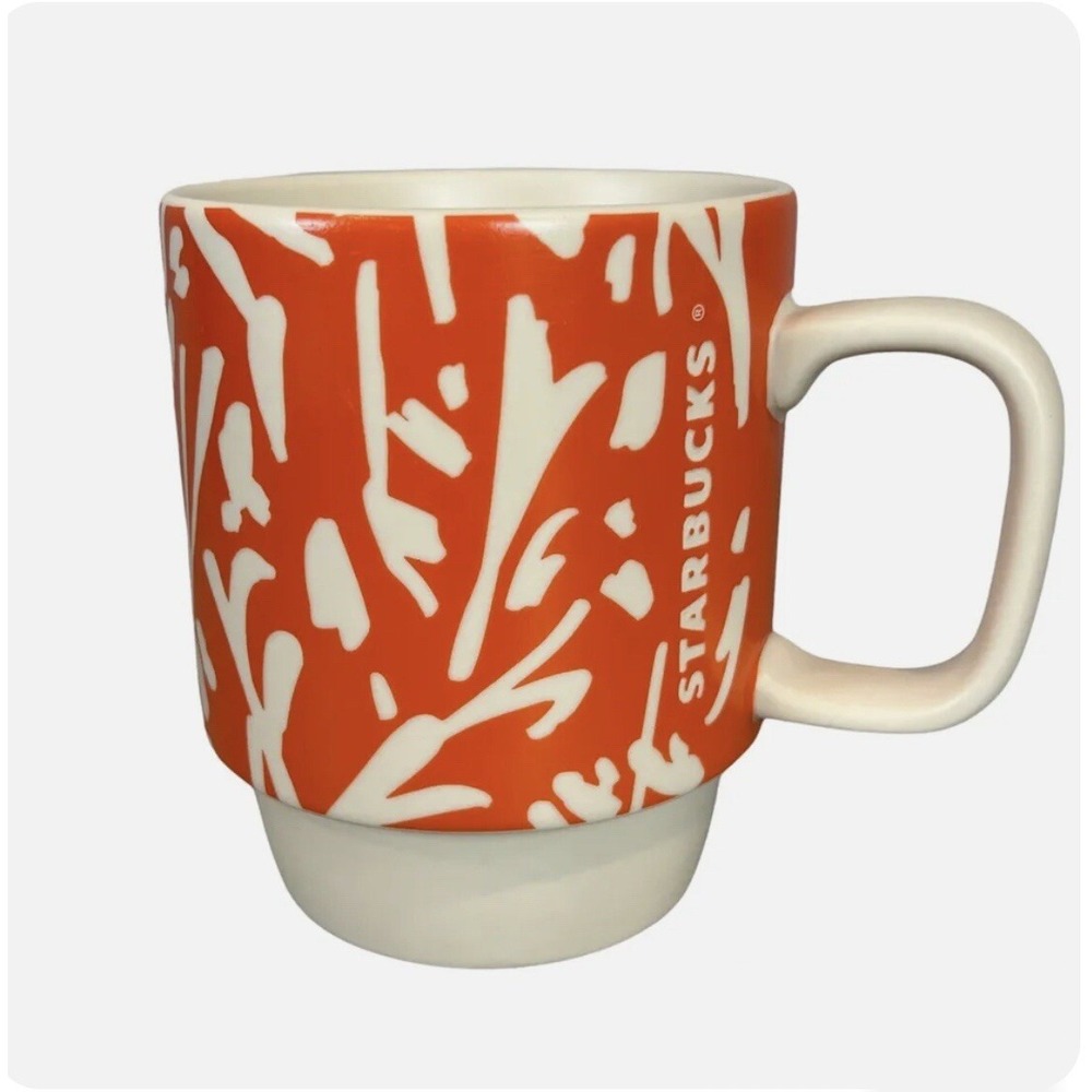 Starbucks Spring Floral Orange & White Coffee Mug Cup 2016